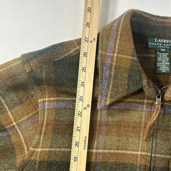Lauren Ralph Lauren 100% Lambswool Plaid Zip Up Jacket Women’s Petite Medium - Picture 5 of 16